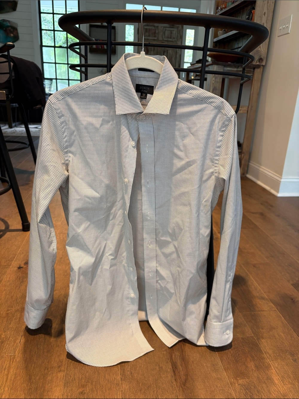 Haggar Men’s White Dress Shirt with Navy Micro-Check
